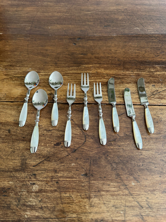 Mini Appetizer Cutlery - Spoon, Forks and Spreaders with Mother Of Pearl Handles