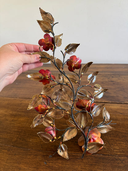 Vintage Brutalist Style Torch Artwork - Flower and Leaves with Fired Detailing