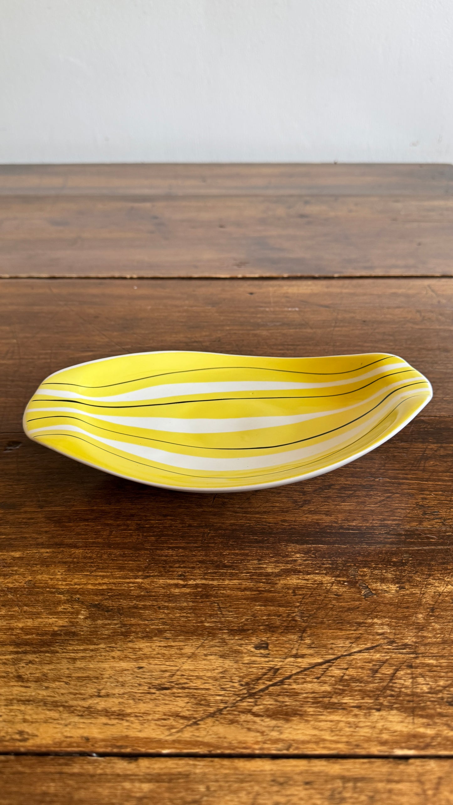 Yellow Striped Mid Mod Polish Pottery Dish - Made in Poland