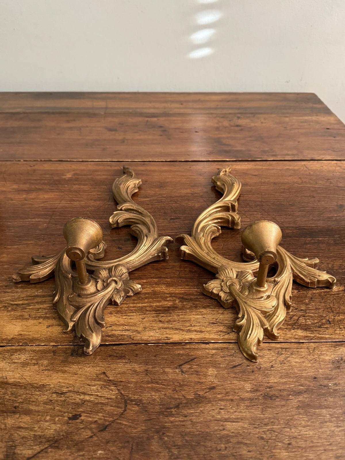 Vintage Pair of Ornate Carved Wood Durwood Candle Sconces