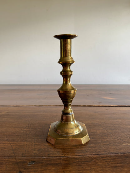 Single Vintage Brass Candle Holder with Ornate Post Design