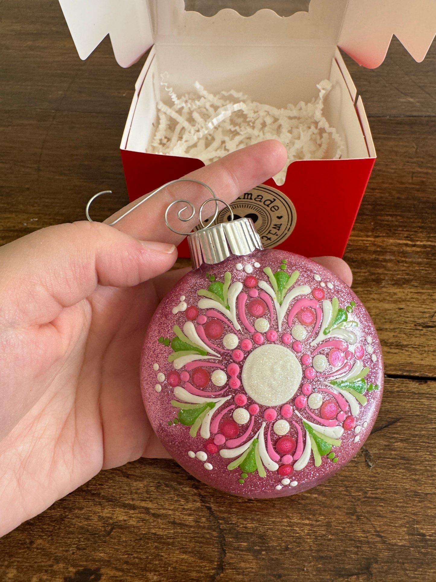 Modern Hand Painted Plastic Ornament with Dotted Paint Design In Gift Box