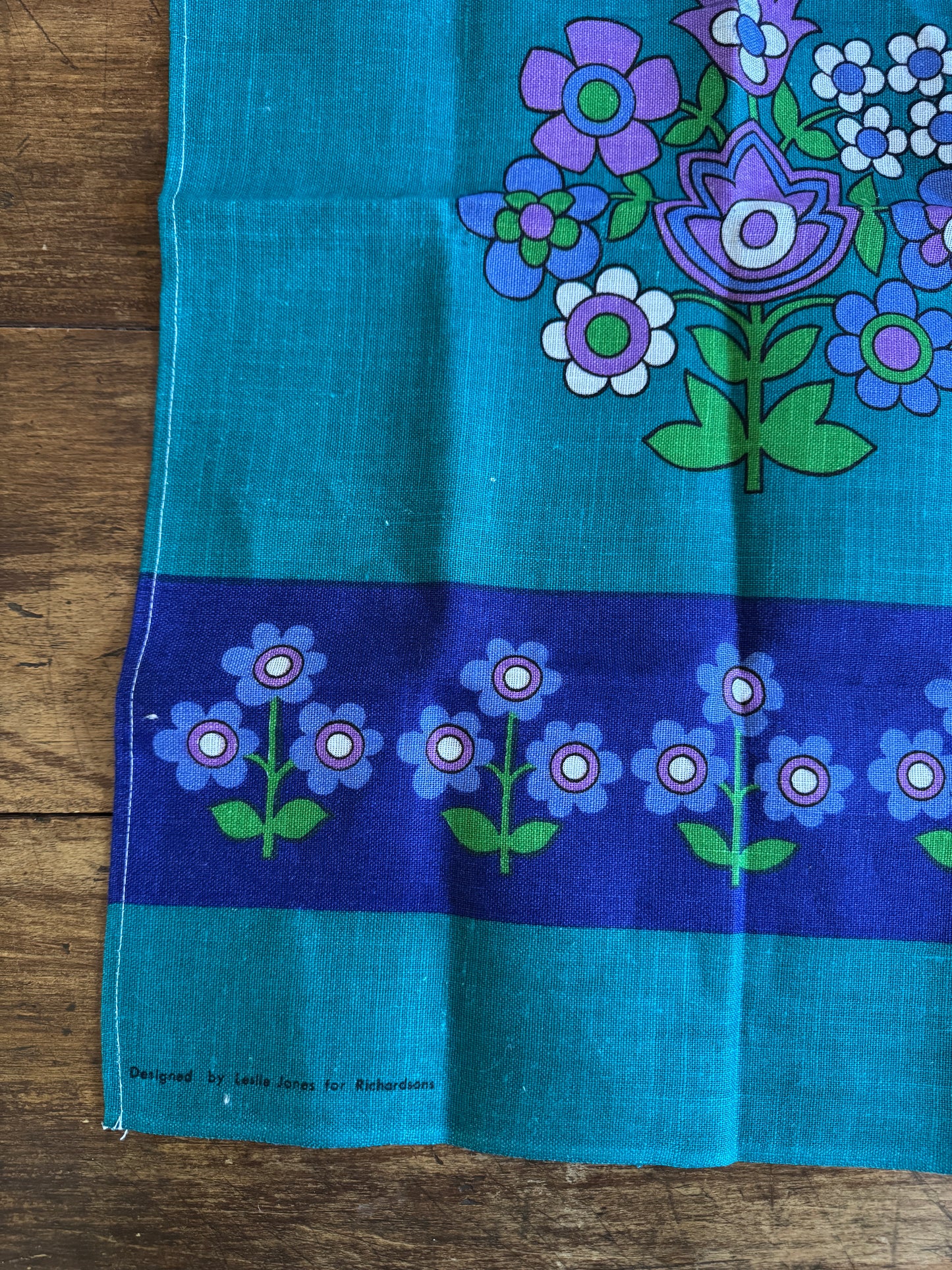 Purple Flower Linen Kitchen Cloth Designed by Leslie Jones for Richardsons - Made in Ireland