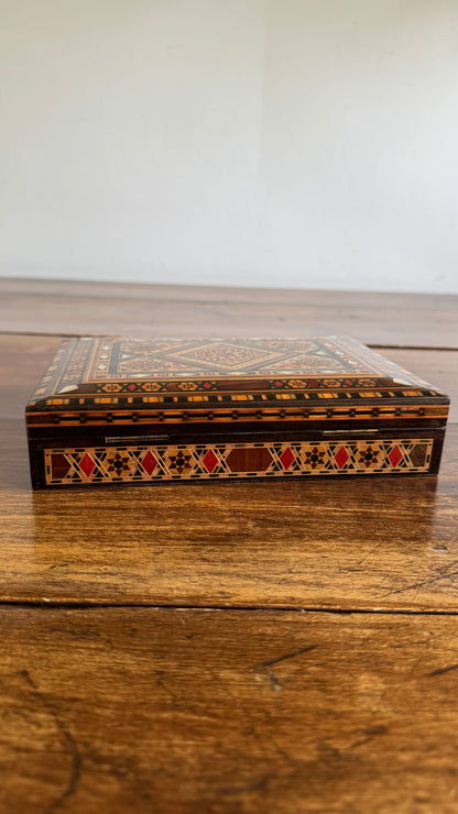 Vintage Inlay Box with Stunning Mother of Pearl Marquetry and Red Felt Inside