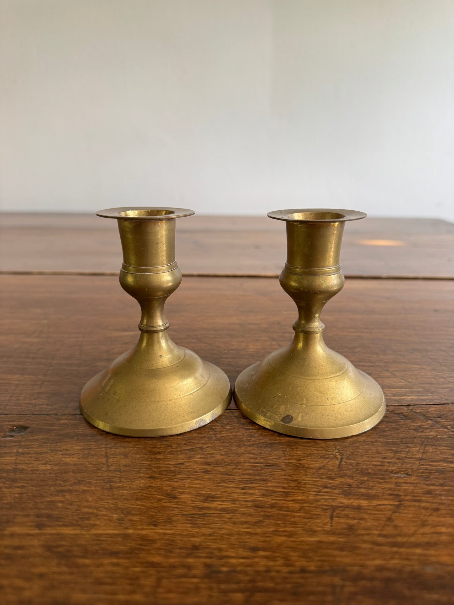 Pair of Short Brass Candleholders - Made in India