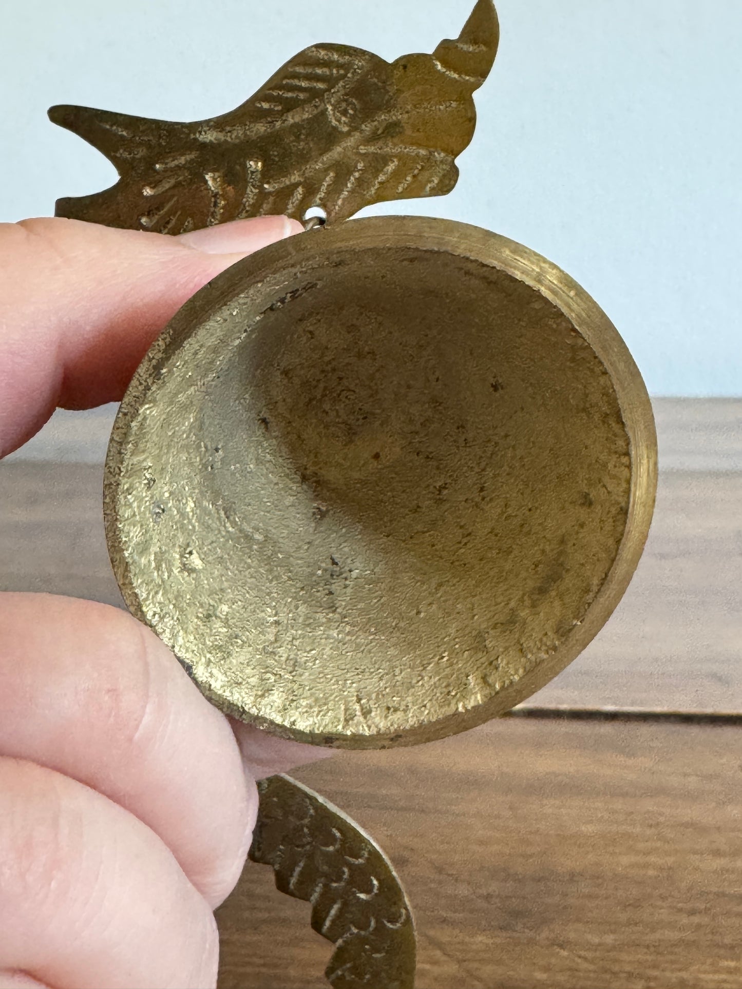Vintage Brass Dragon Holding Bell with Small Hammer