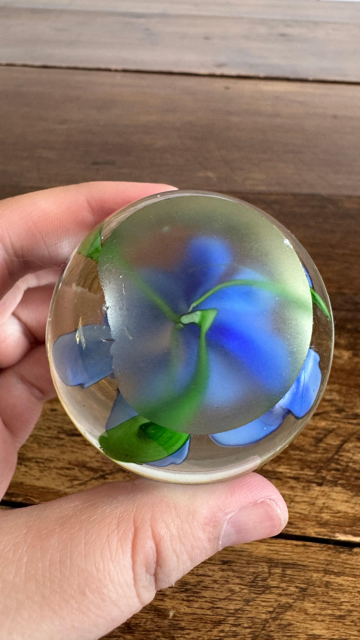 Blue Flower Glass Paperweight