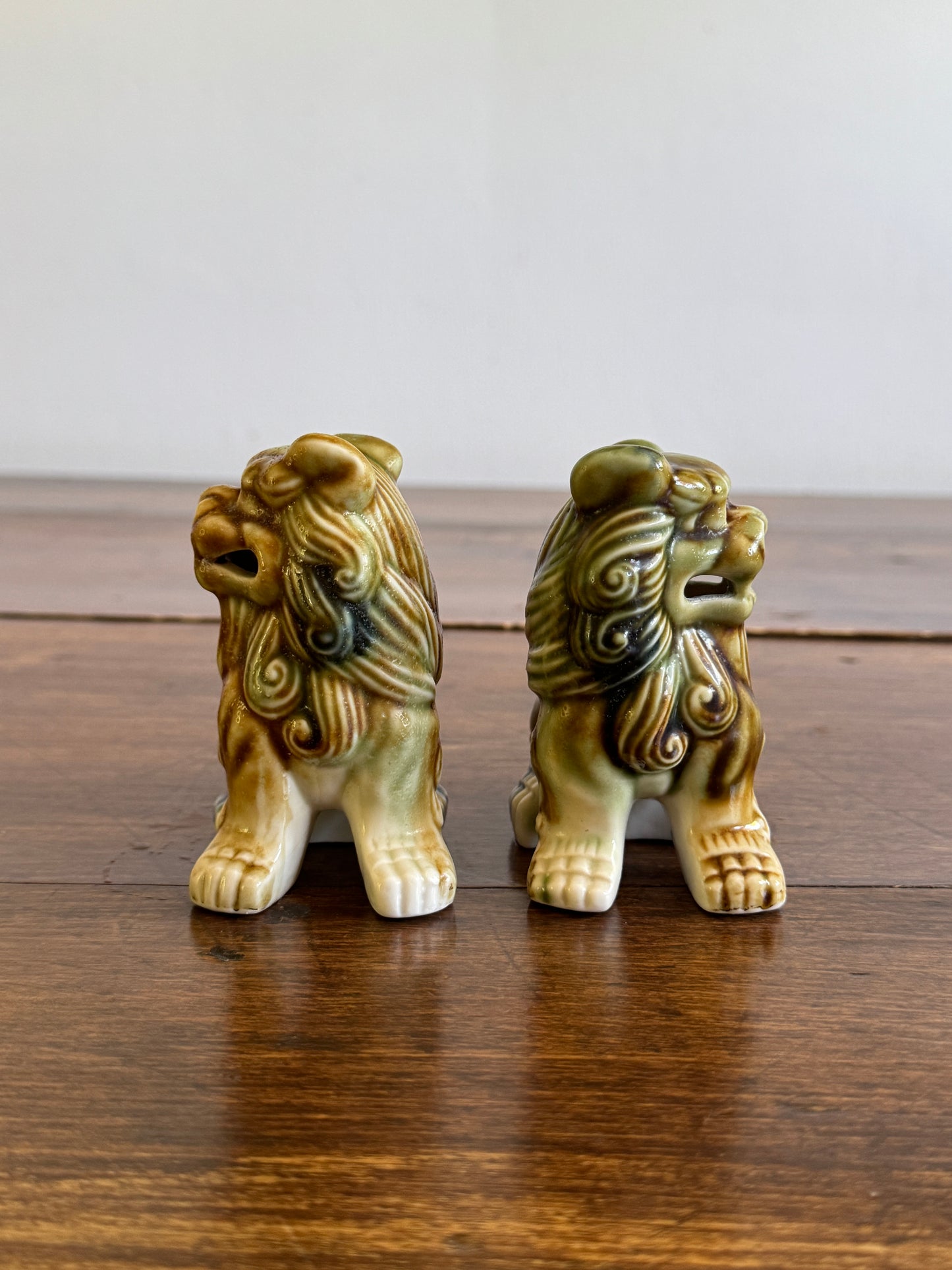 Vintage Foo Dogs Pottery Figurines - Open and Closed Mouths
