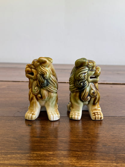 Vintage Foo Dogs Pottery Figurines - Open and Closed Mouths