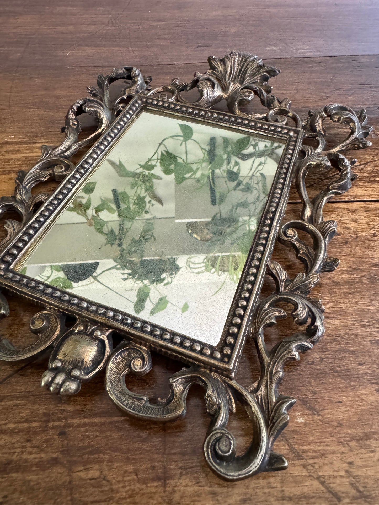 Heavy Cast Metal Ornate Mirror with Foxing
