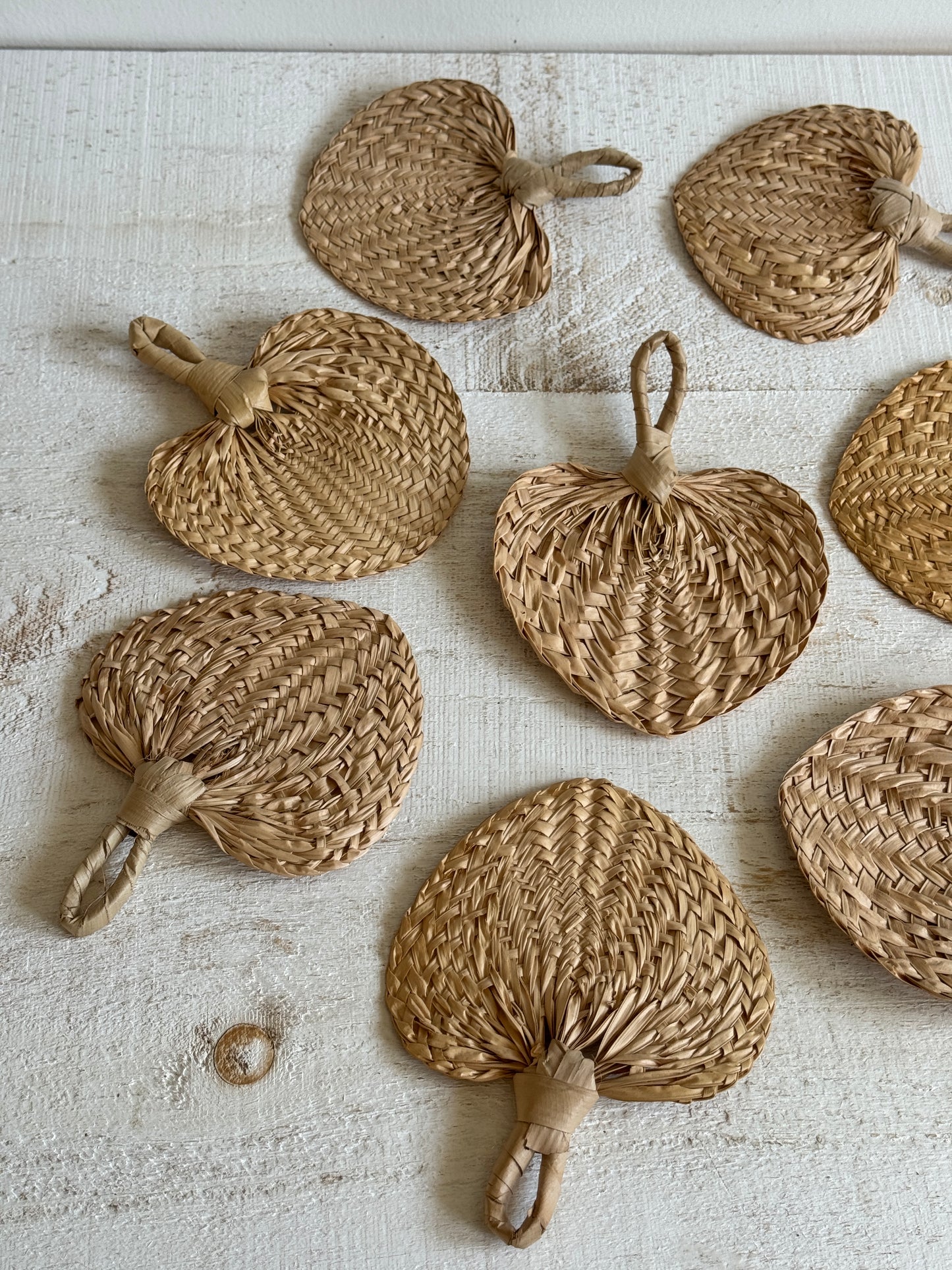 Vintage Lot of Natural Woven Hand Fan Wall Decor - Handheld Boho Mini Fans