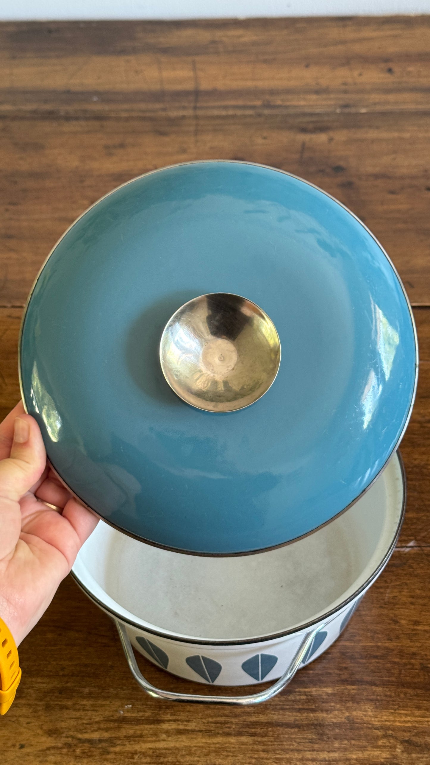 Vintage CathrineHolm Blue and White Mid Century Enamel Pot - Made in Norway