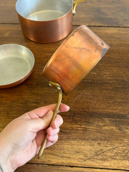 Vintage Three Piece Copper and Brass Pots and Pan Set