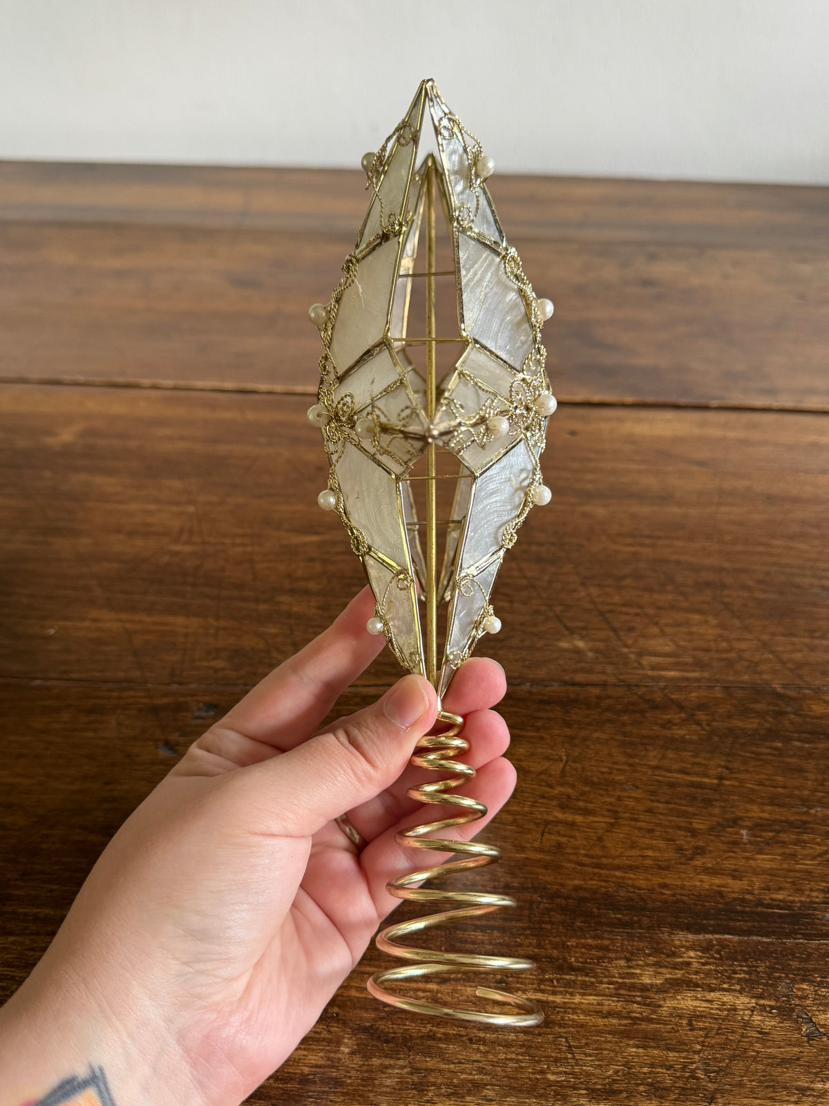 Capiz Shell with Metal Detailing and Faux Pearl Beads Star Tree Topper
