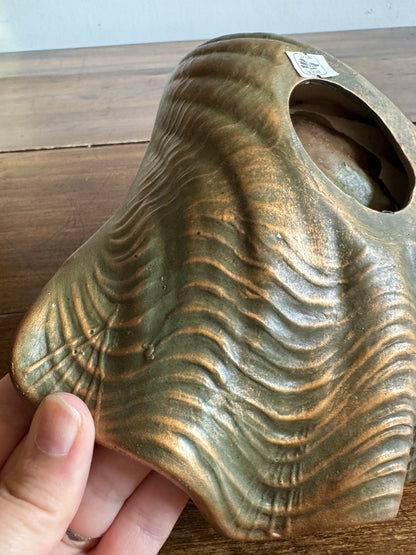 Pottery Shell Shaped Bowl with Faux Metal/Patina Finish - Made in Mexico