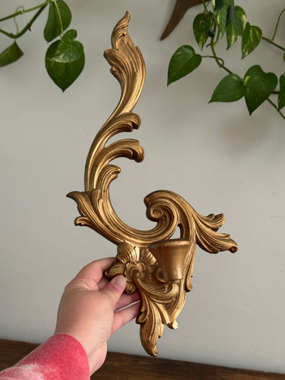 Vintage Pair of Ornate Carved Wood Durwood Candle Sconces