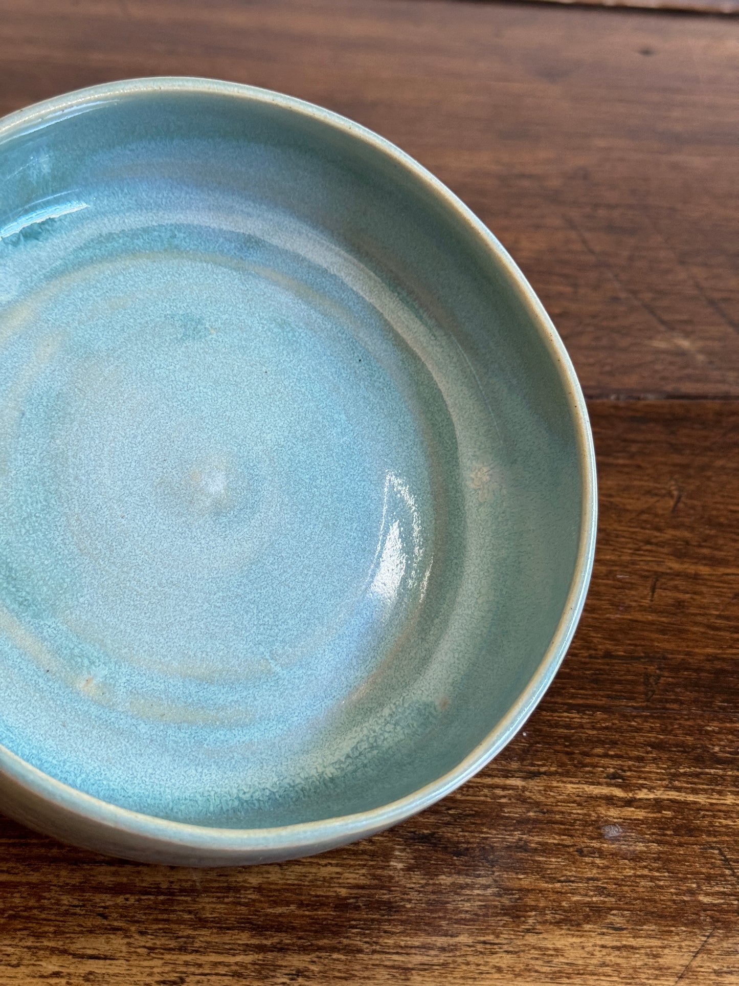 Hand Crafted Heavy Shallow Light Blue/Green Pottery Dish