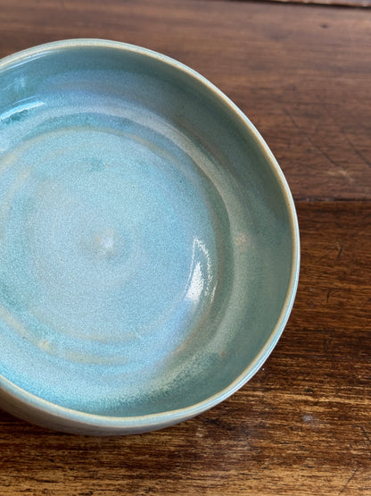 Hand Crafted Heavy Shallow Light Blue/Green Pottery Dish