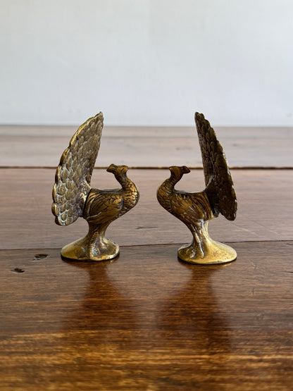 Vintage Pair of Brass Peacocks with Opened Fan Tail Feathers