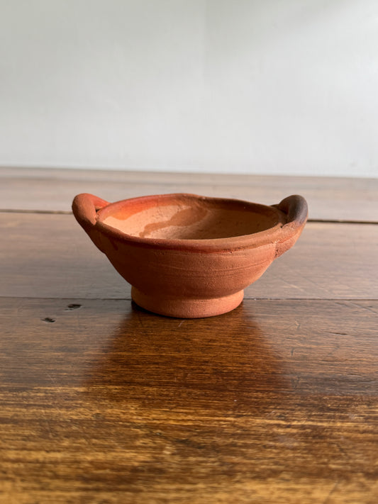 Terracotta Small Bowl with Double Handle and Organic Texture