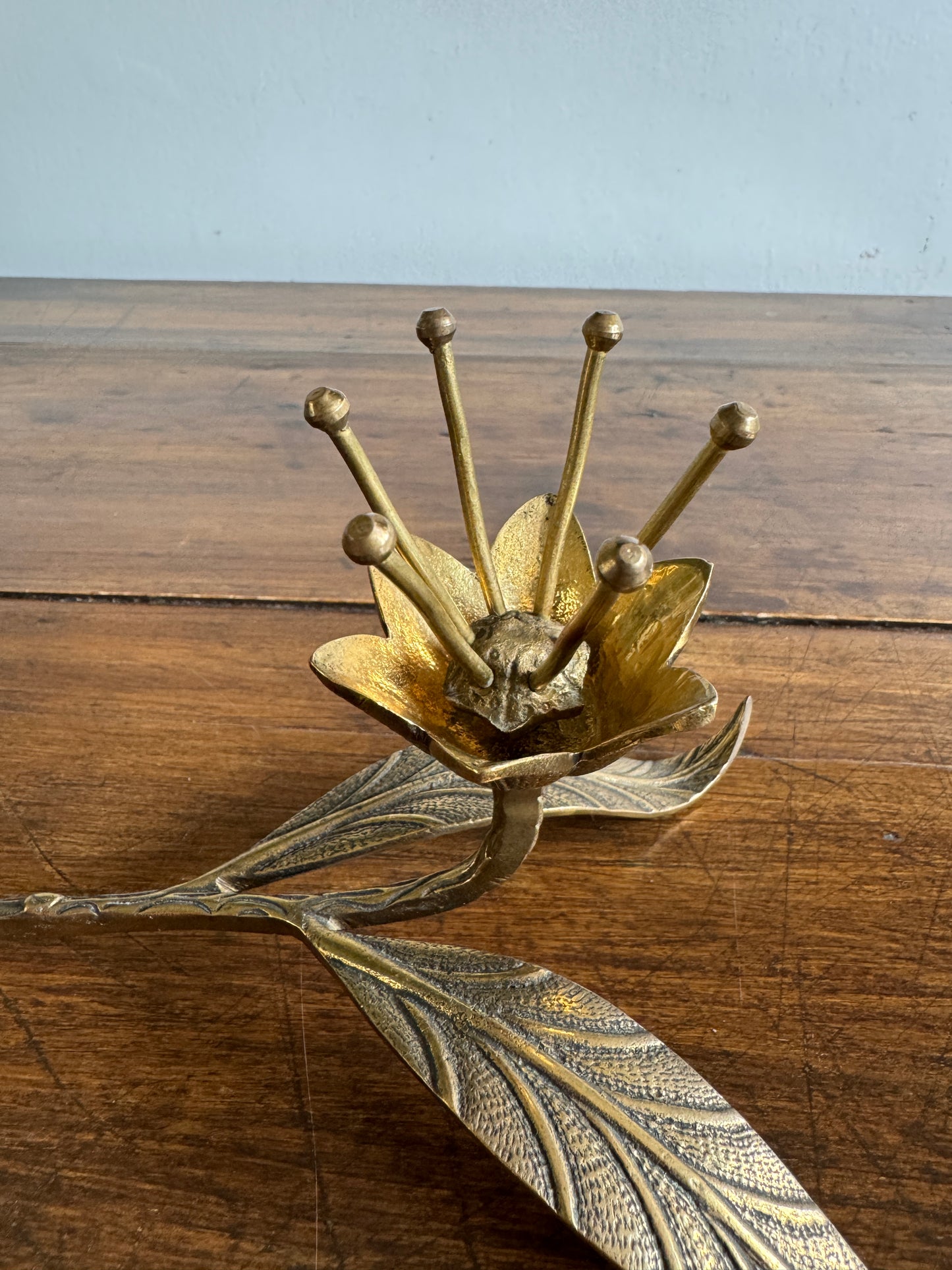 Vintage Brass Large Flower Figurine with Removeable Personal Ashtrays