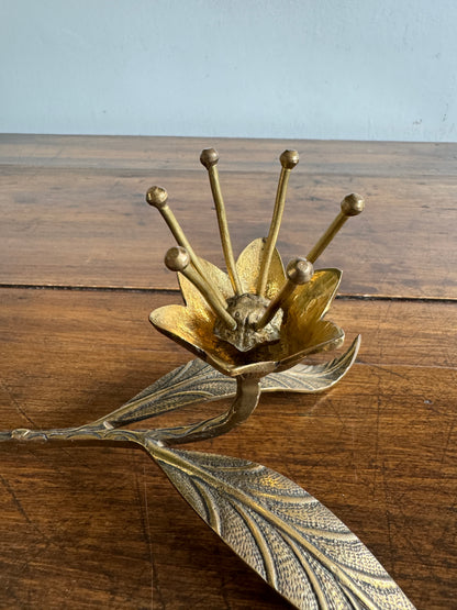 Vintage Brass Large Flower Figurine with Removeable Personal Ashtrays