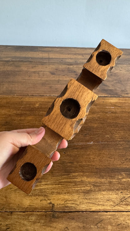 Vintage Wood Folk Art Carved Candelabra