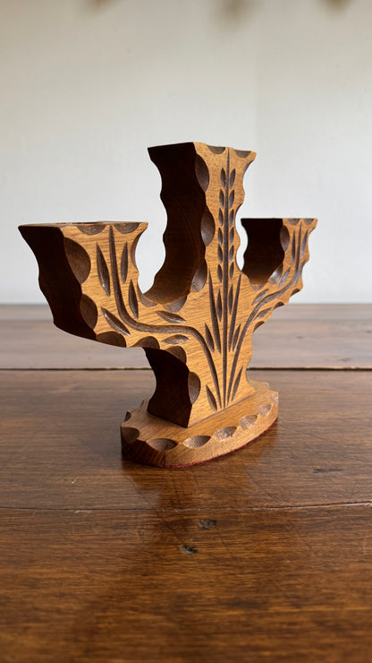 Vintage Wood Folk Art Carved Candelabra