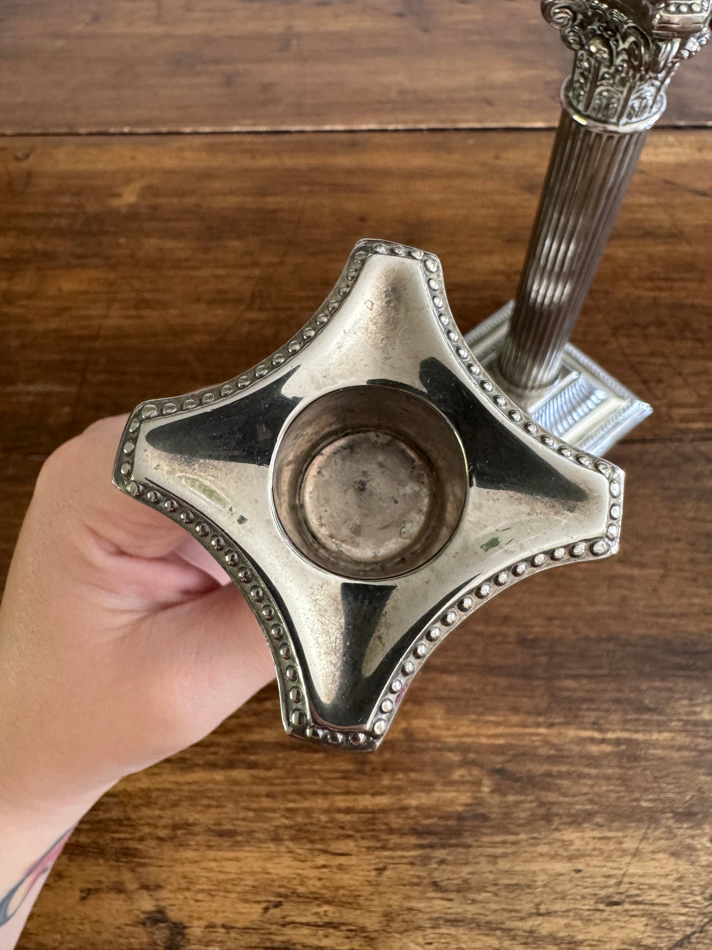 Silver Plated Column Candleholders - Greek Column Candle Holder Pair