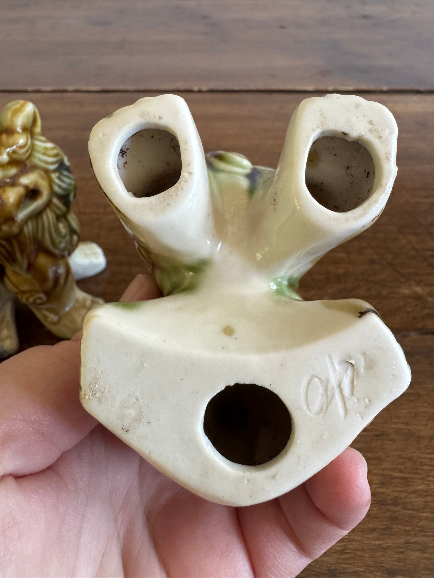 Vintage Foo Dogs Pottery Figurines - Open and Closed Mouths