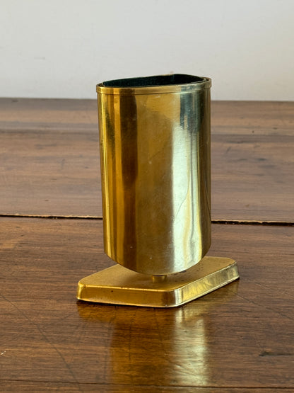 Vintage Brass Plated Pen Holder on Stand - Brass Pencil Holder with Felted Holder - Brass Desk Organizer - Eye Glasses Holder