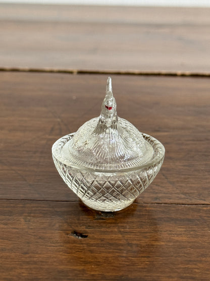 Mini Clear Glass Hen on Nest Salt Cellars - Lot of Four (Read)