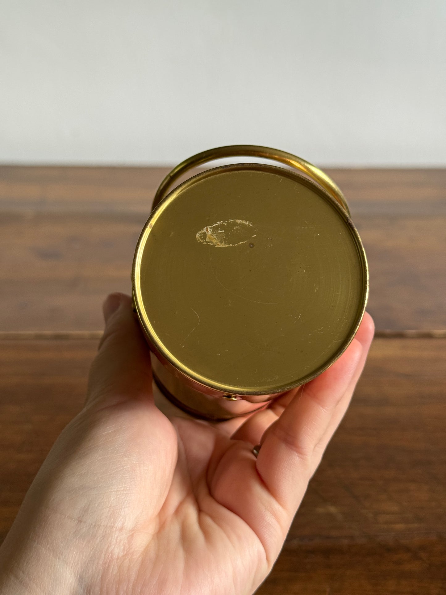 Shiny Brass Long Match Holder with Scooped Opening and Handle