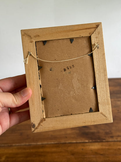 Vintage Boy with Dog Print in Wood Frame