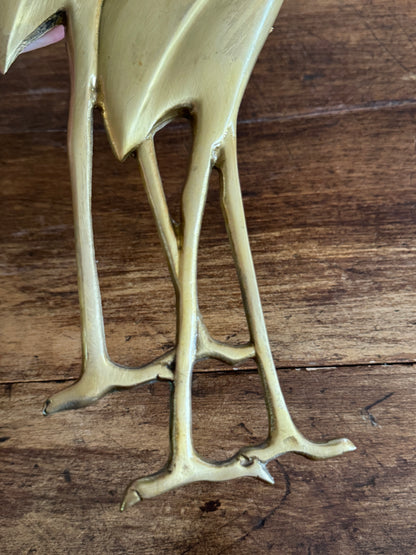 Vintage Brass Mid Century Bird Wall Hanger - Lacquered Brass Crane, Heron, Ibis Birds