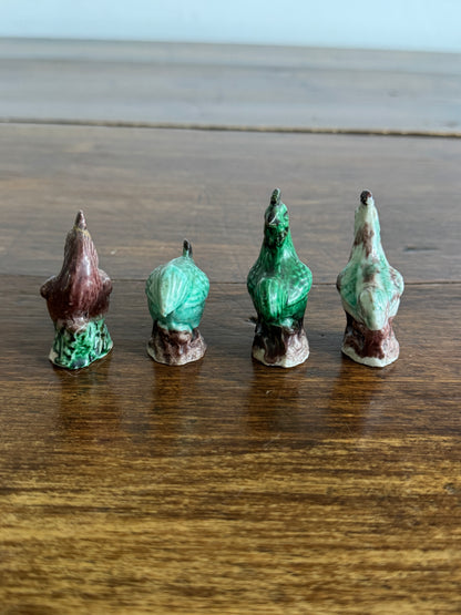 Vintage Miniature Rooster Set of Four - Small Bird Ceramic Figurines