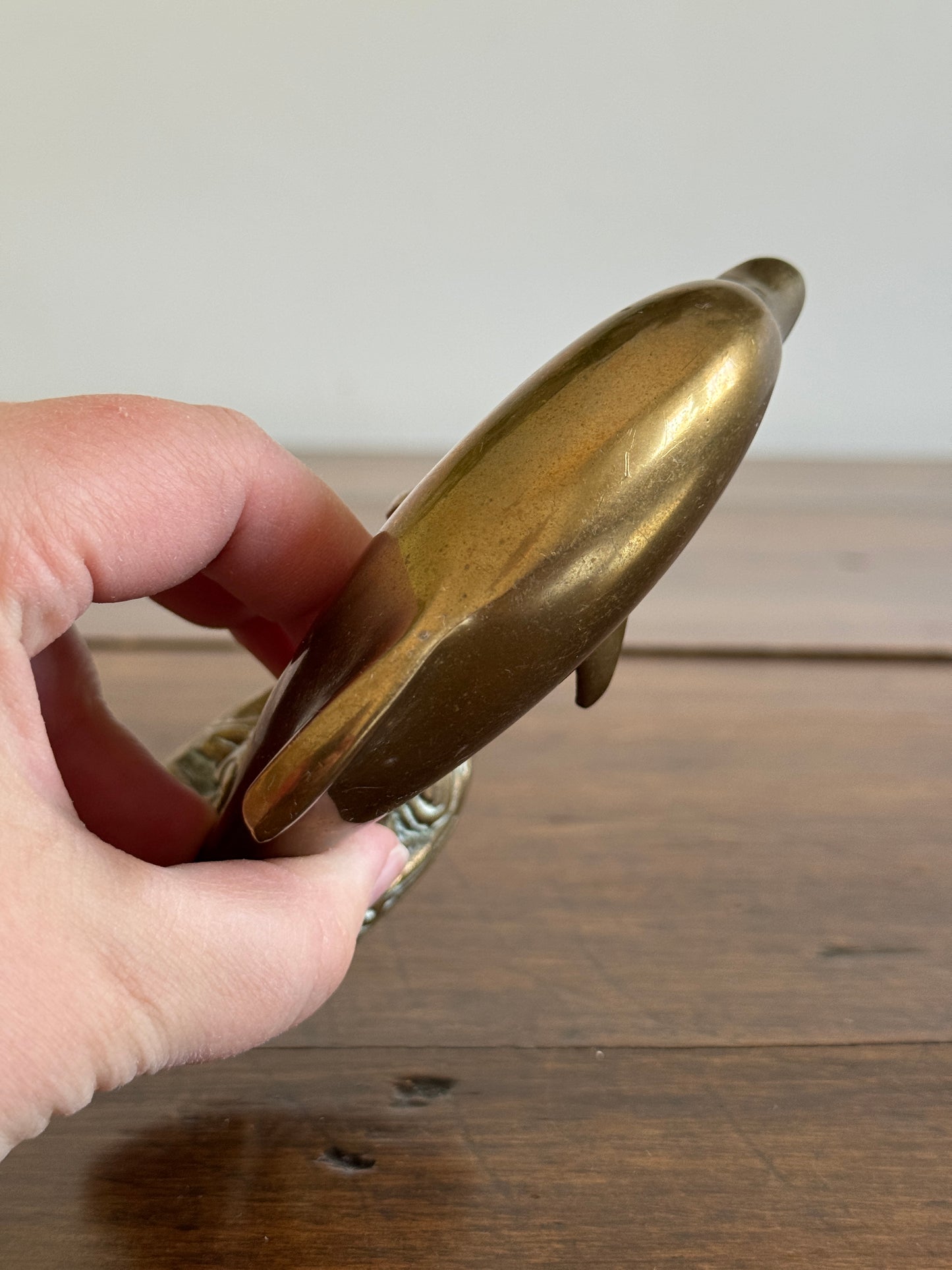 Vintage Brass Jumping Dolphin in Wave Figurine