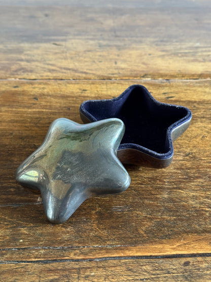 Vintage Silver Plated Star Trinket Box Holder with Lid and Felt Inside