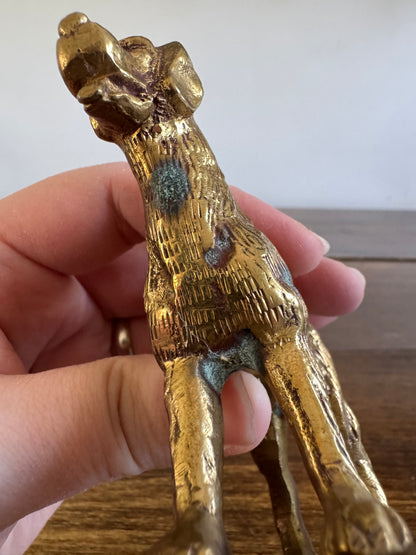 Vintage Brass Dog Figurine on Base - Patina Spots