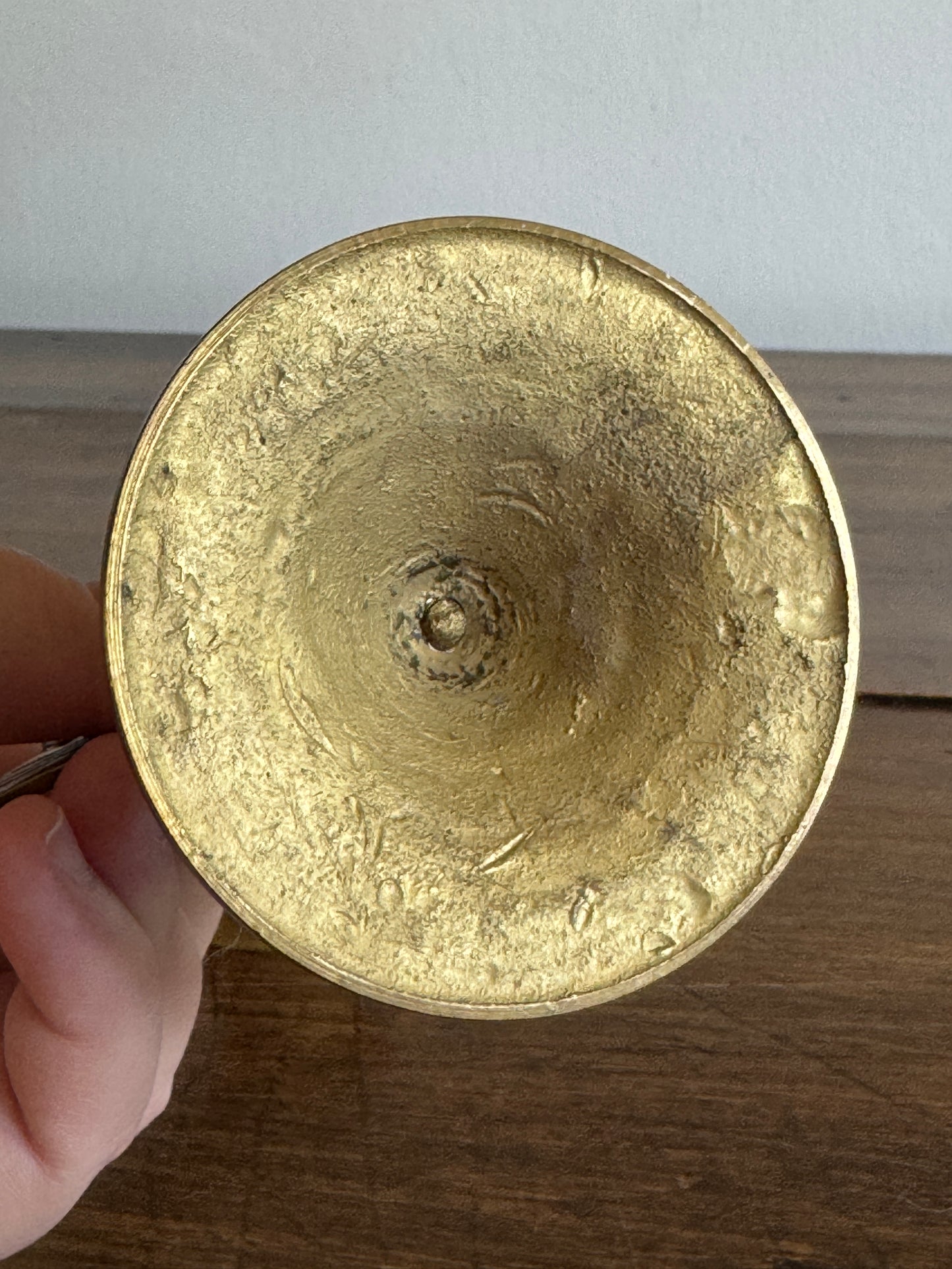 Vintage Brass Dragon Holding Bell with Small Hammer
