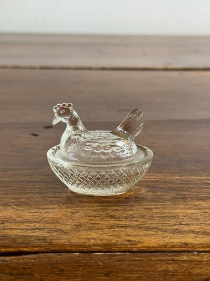 Mini Clear Glass Hen on Nest Salt Cellars - Lot of Four (Read)