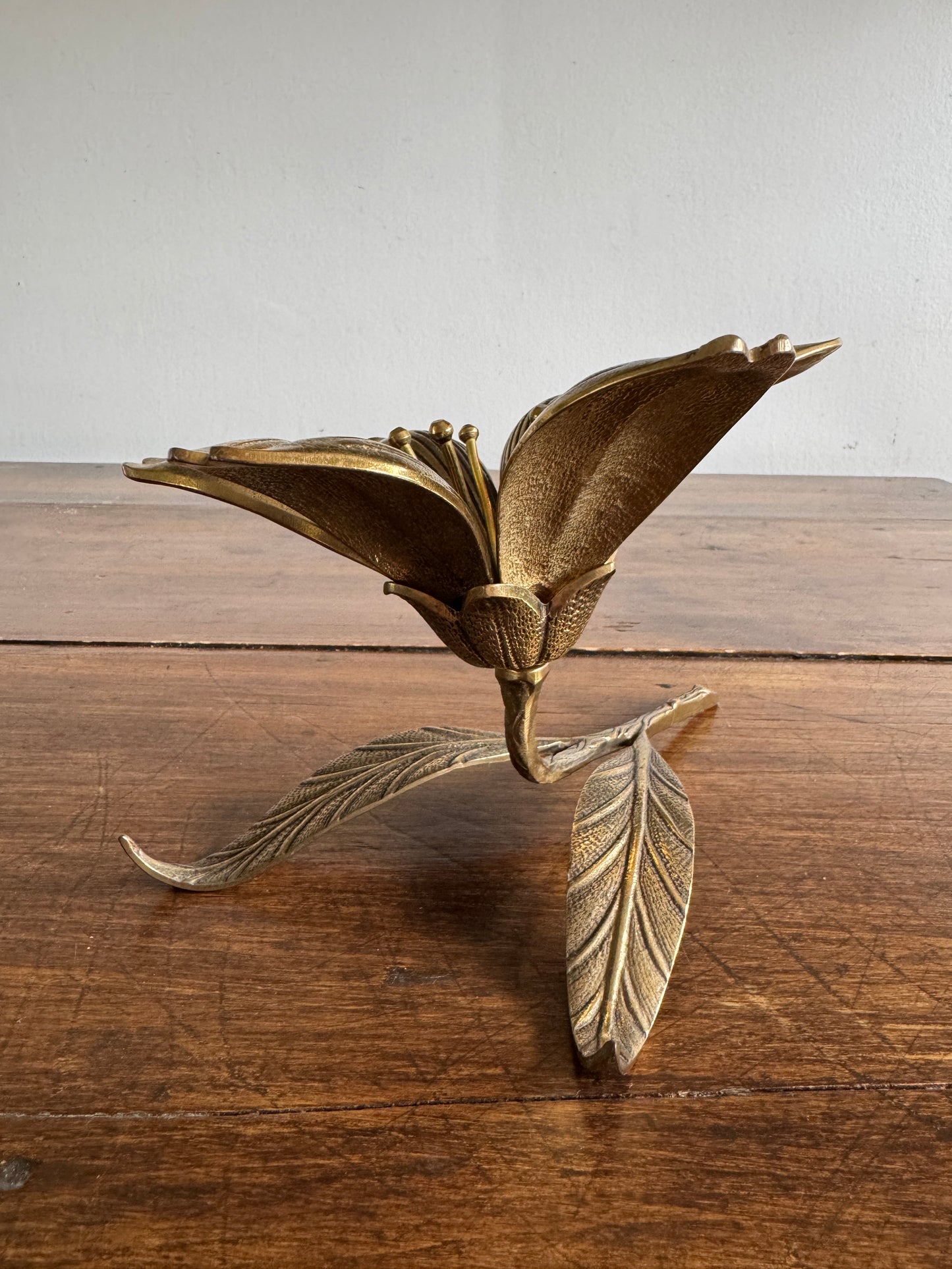 Vintage Brass Large Flower Figurine with Removeable Personal Ashtrays
