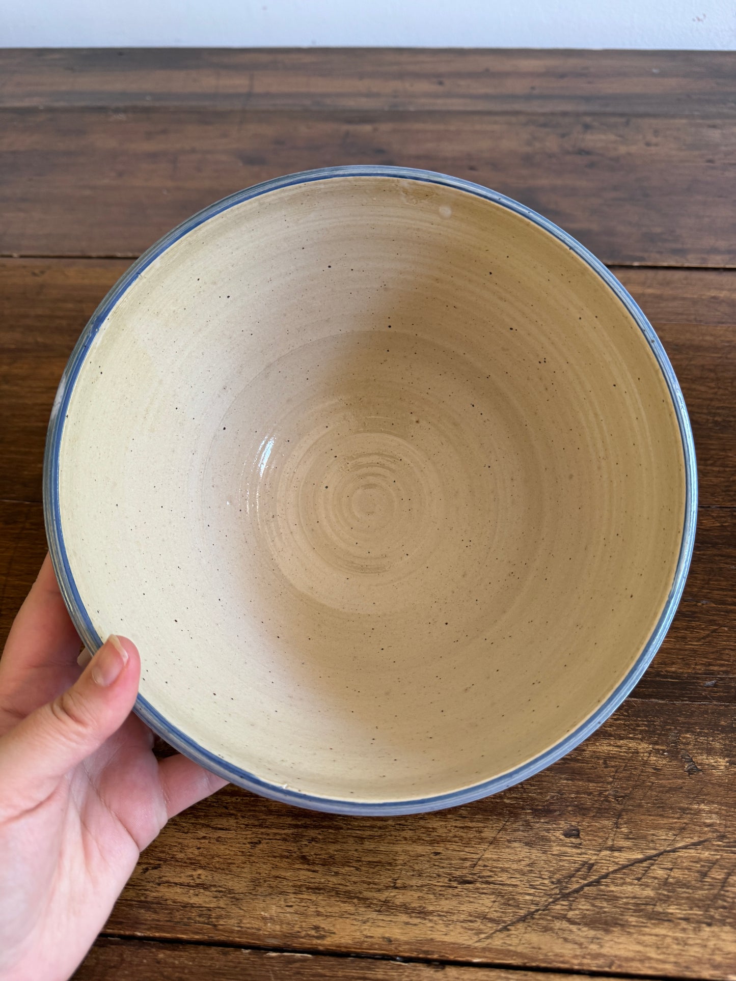 Blue and Cream Pottery Mixing Bowl with Lovely Flower Detailing