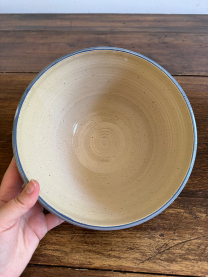 Blue and Cream Pottery Mixing Bowl with Lovely Flower Detailing