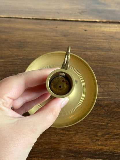 Vintage Brass Push Up Candleholder with Ornate Push Handle