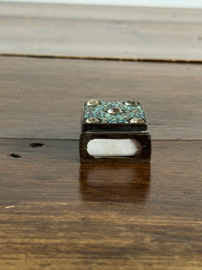 Vintage Turquoise and Sodalite Inlaid Mosaic Match Box Cover/Holder