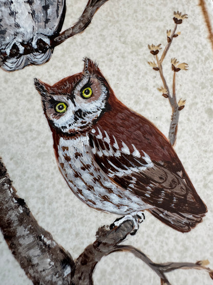 Vintage Hand Painted Owls on Tile - Made in Canada on English Tile