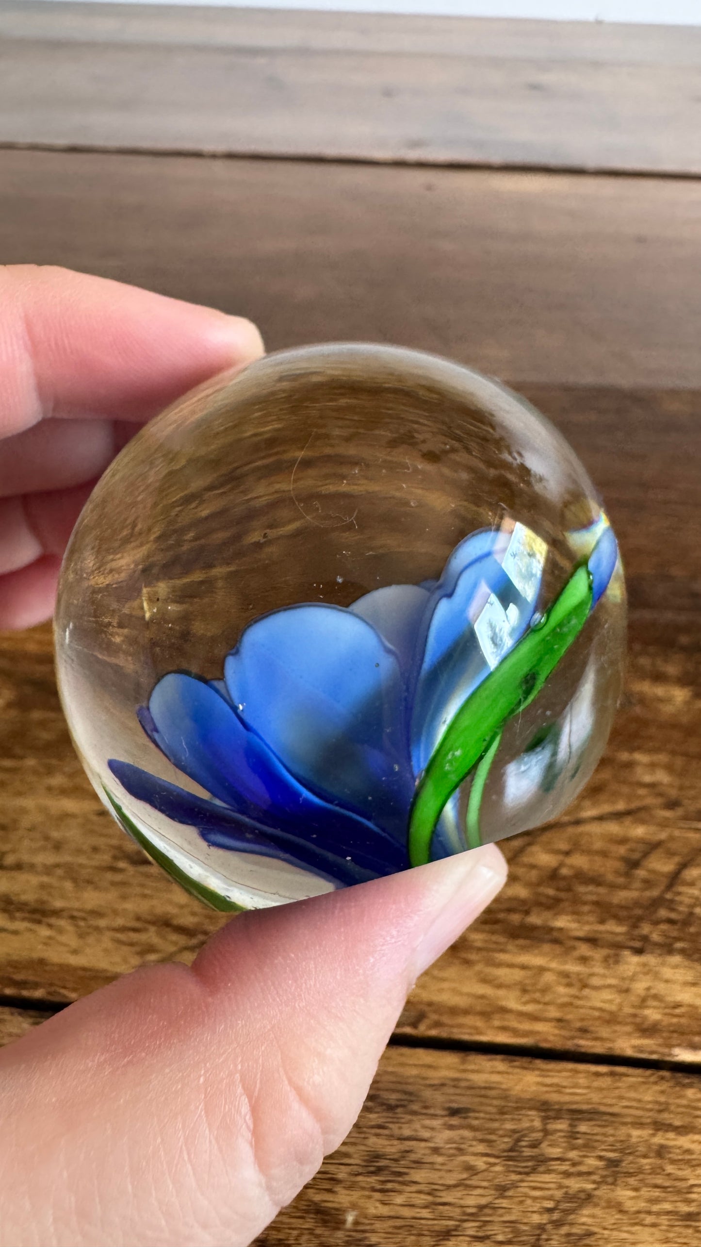 Blue Flower Glass Paperweight
