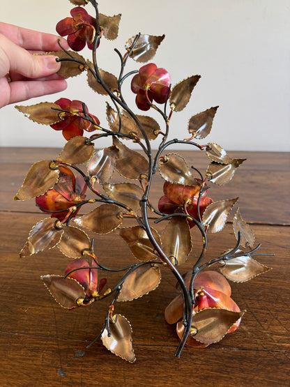 Vintage Brutalist Style Torch Artwork - Flower and Leaves with Fired Detailing