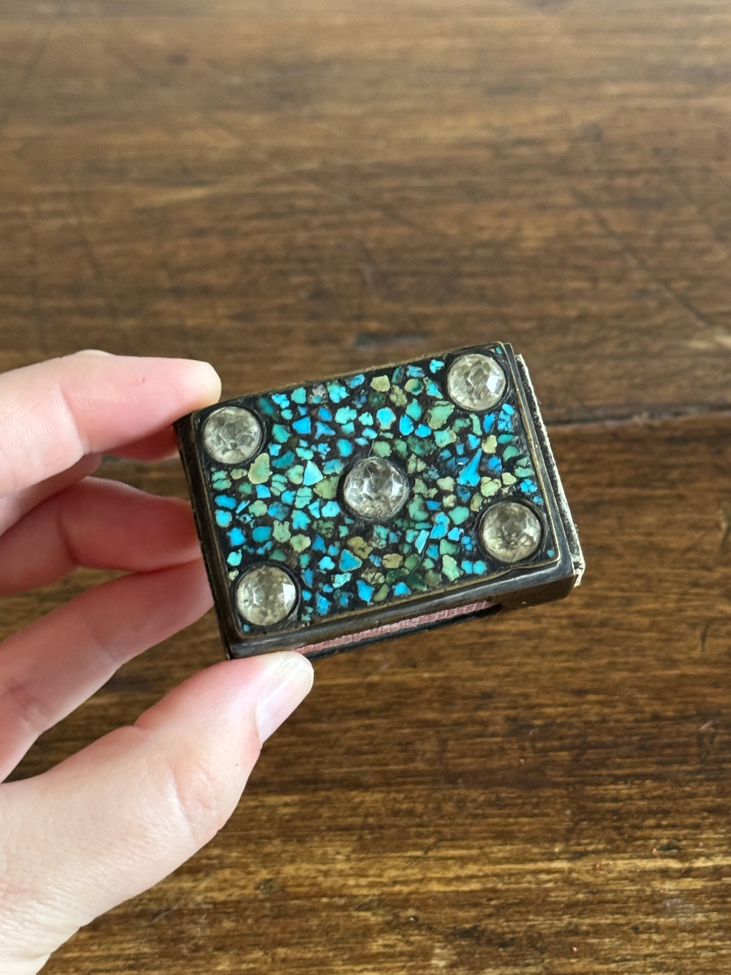 Vintage Turquoise and Sodalite Inlaid Mosaic Match Box Cover/Holder